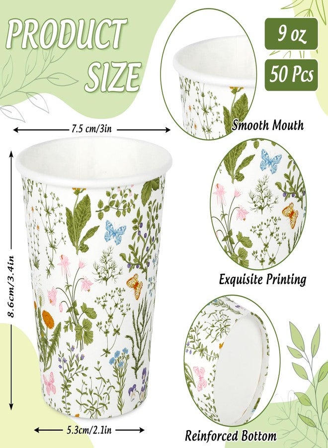 JarThenaAMCS أكواب ورقية من جارثينا إيه إم سي إس بتصميم زهور برية، أكواب ورقية نباتية عتيقة، 9 أونصة، أكواب شرب خضراء للاستخدام مرة واحدة بتصميم زهور برية، مثالية لعصائر الربيع والقهوة والشاي والمشروبات الساخنة والباردة، لوازم حفلات منزلية وحفلات توديع العزوبية ذات الطابع الكلاسيكي، 50 قطعة - Image 2